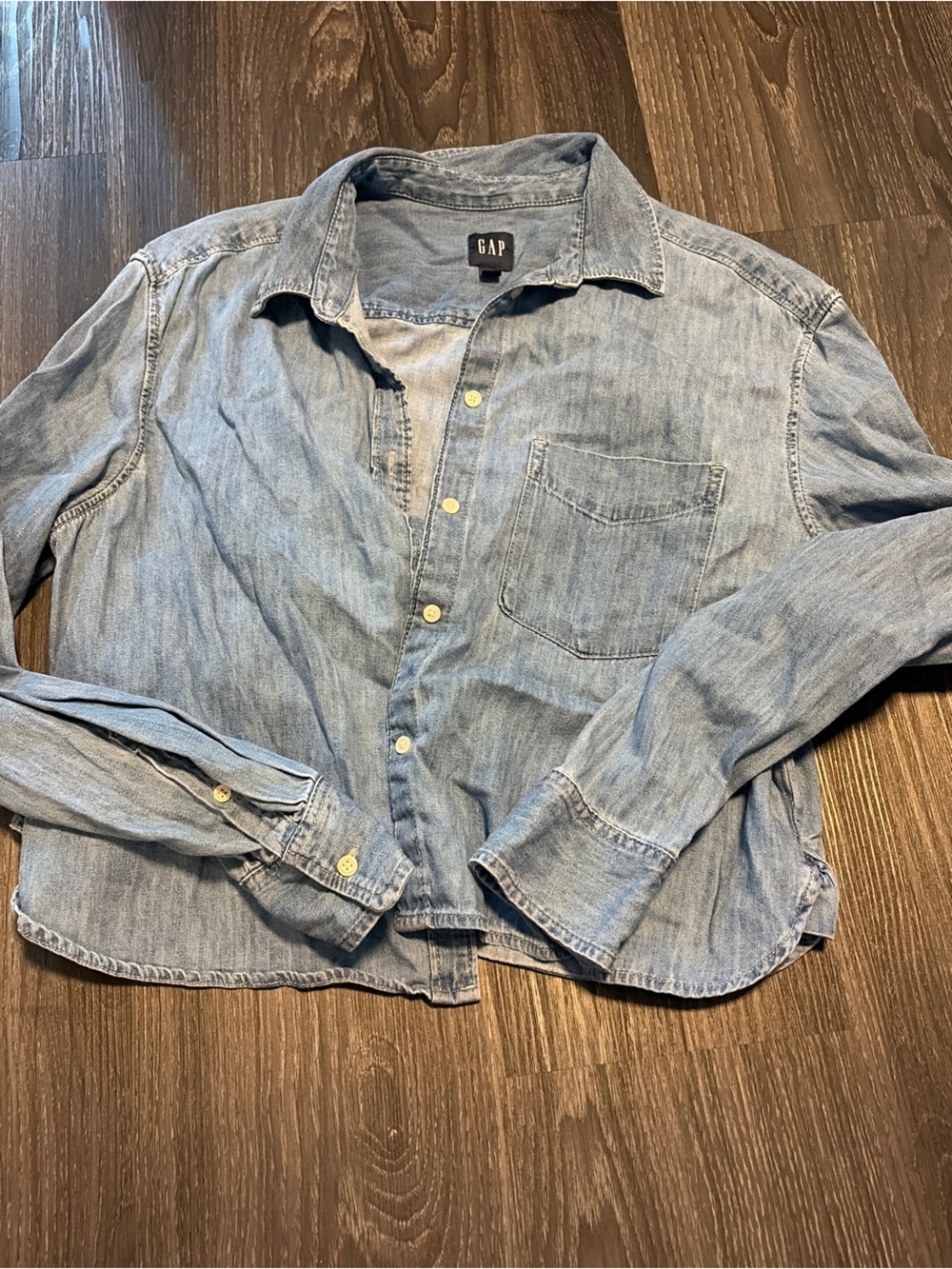 GAP Light Denim Button-Down Shirt in Faded Blue